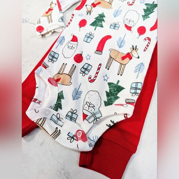 CARTER'S Christmas 2 Piece Set or Pajamas Reindeer Santa Trees Present 12 Mo - Picture 3 of 9